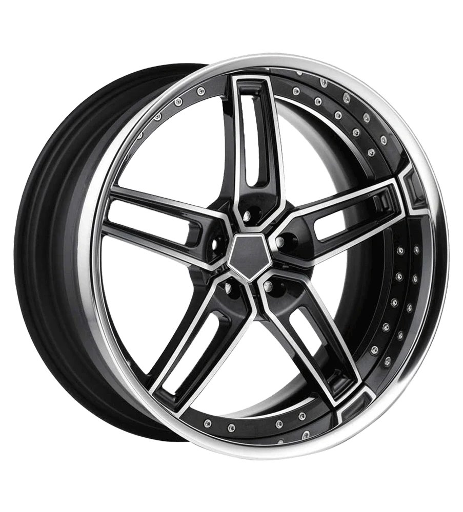 A black and chrome AC Schnitzer Type VIII car alloy rim