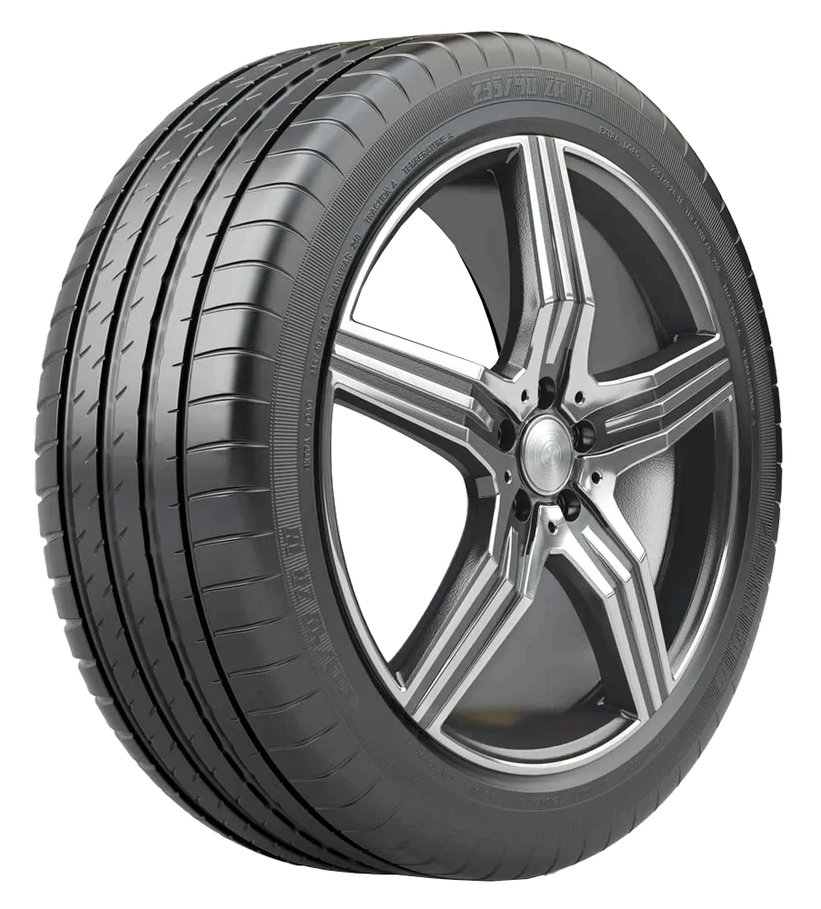 car wheel on alloy disc with tyre isolated